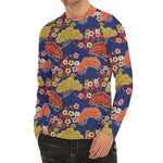 Japanese Cherry Blossom Pattern Print Men's Long Sleeve Rash Guard