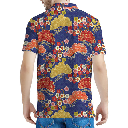Japanese Cherry Blossom Pattern Print Men's Polo Shirt