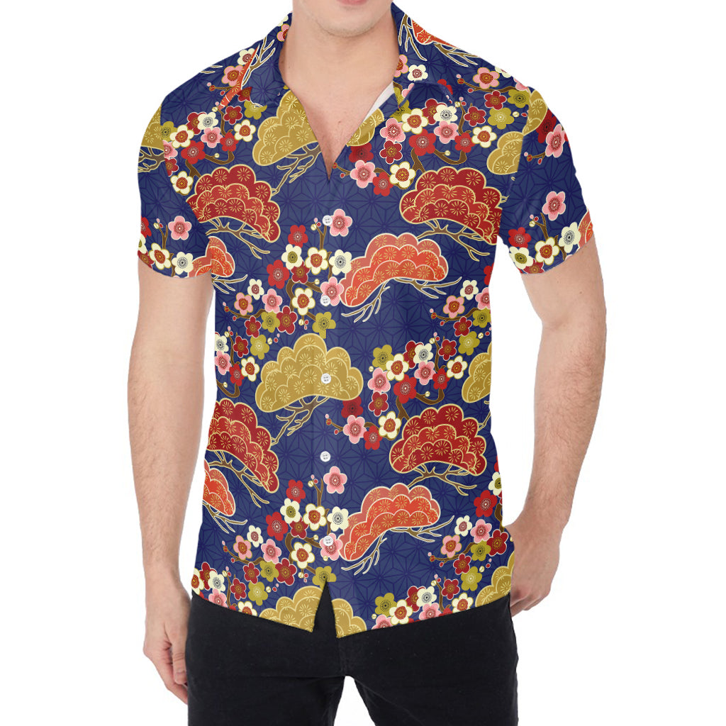 Japanese Cherry Blossom Pattern Print Men's Shirt