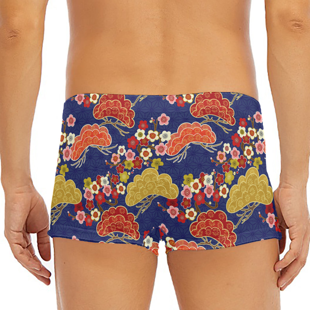 Japanese Cherry Blossom Pattern Print Men's Short Boxer Briefs