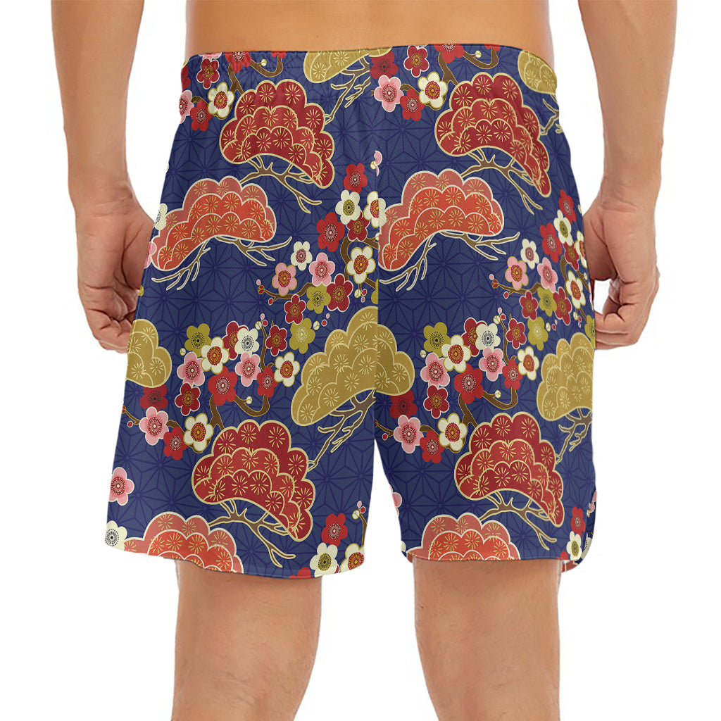 Japanese Cherry Blossom Pattern Print Men's Split Running Shorts