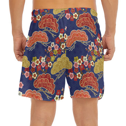 Japanese Cherry Blossom Pattern Print Men's Split Running Shorts