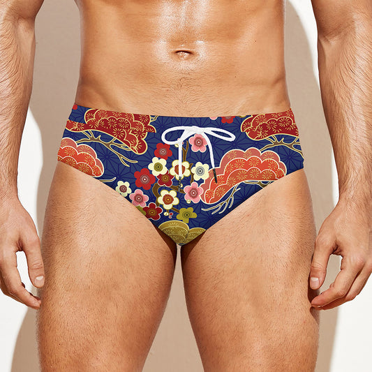 Japanese Cherry Blossom Pattern Print Men's Swim Briefs