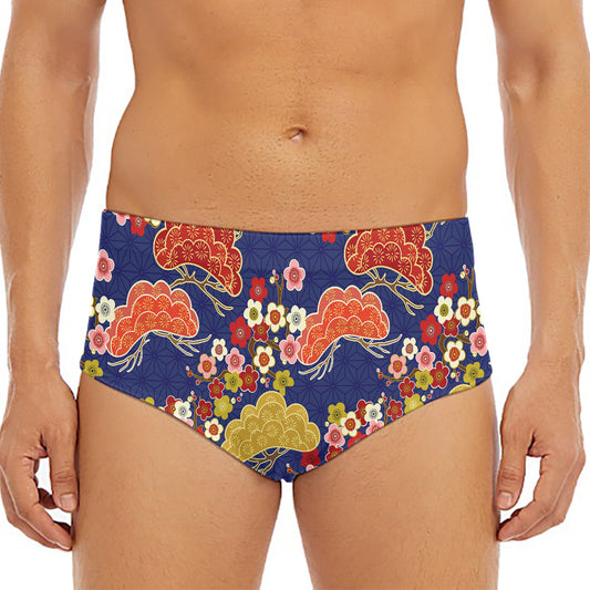 Japanese Cherry Blossom Pattern Print Men's Triangle Swim Briefs