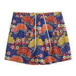 Japanese Cherry Blossom Pattern Print Mesh Shorts