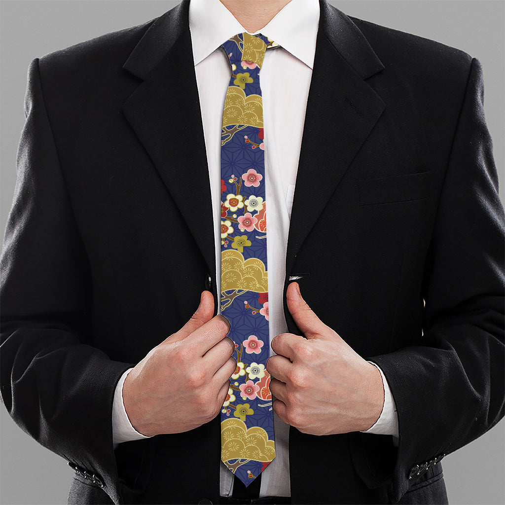 Japanese Cherry Blossom Pattern Print Necktie