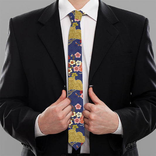 Japanese Cherry Blossom Pattern Print Necktie