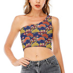 Japanese Cherry Blossom Pattern Print One Shoulder Crop Top