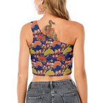 Japanese Cherry Blossom Pattern Print One Shoulder Crop Top