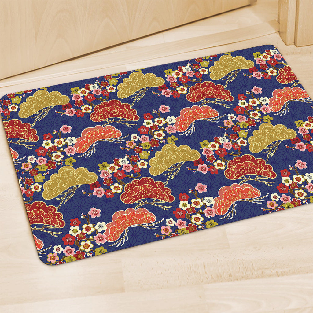 Japanese Cherry Blossom Pattern Print Polyester Doormat