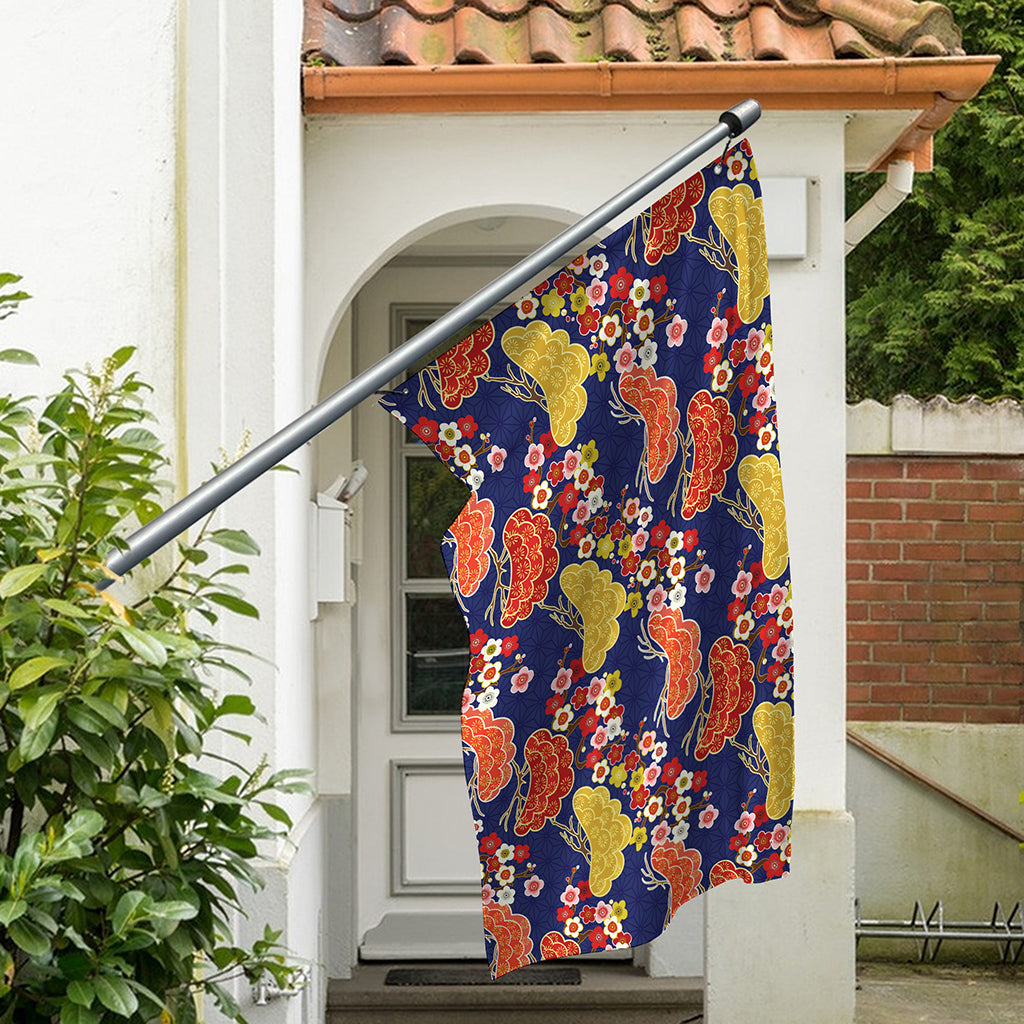 Japanese Cherry Blossom Pattern Print Polyester Flag
