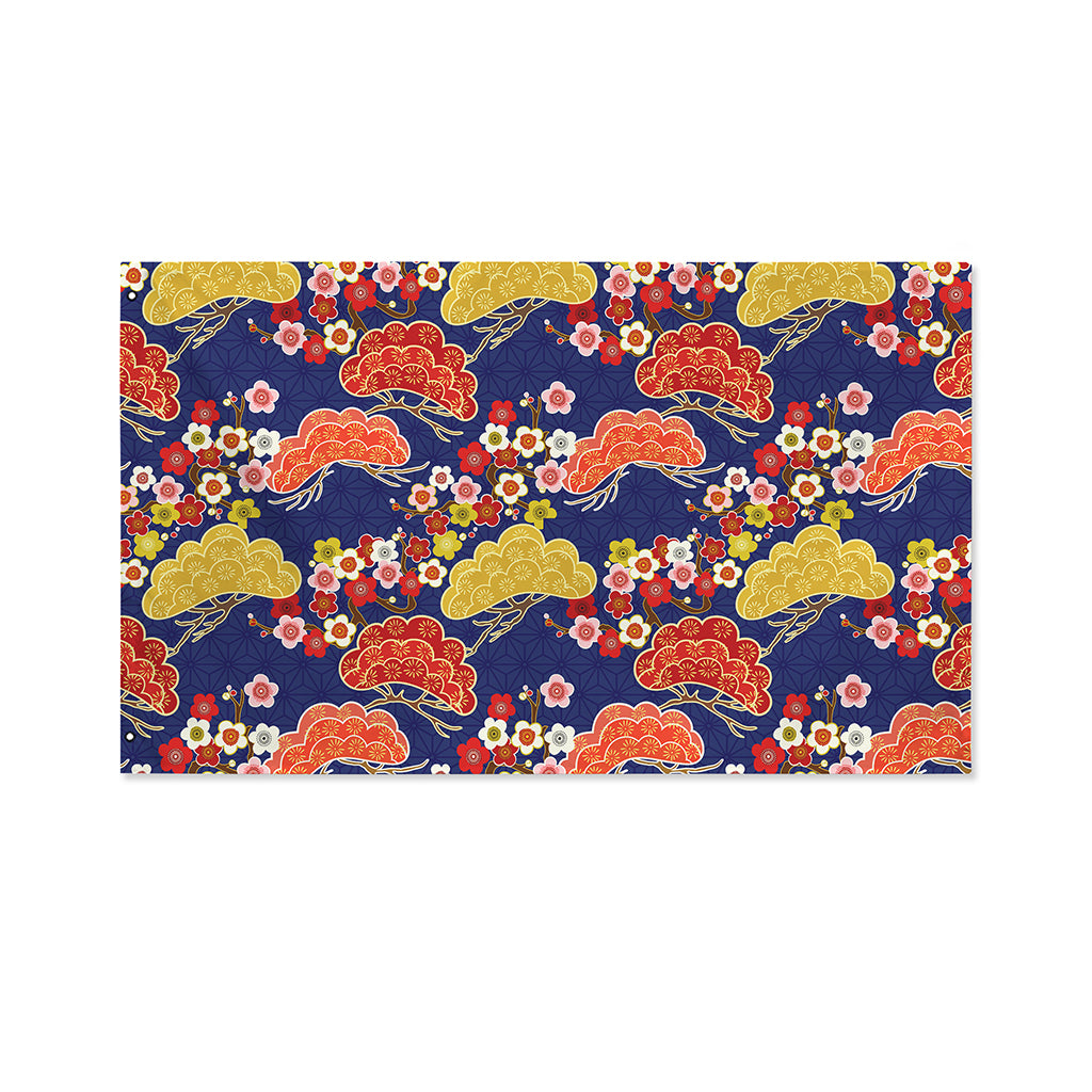 Japanese Cherry Blossom Pattern Print Polyester Flag