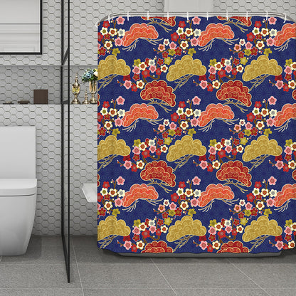 Japanese Cherry Blossom Pattern Print Polyester Shower Curtain