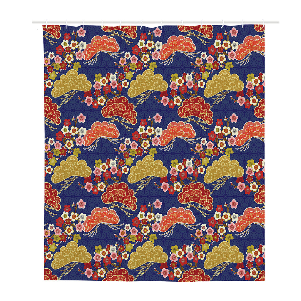 Japanese Cherry Blossom Pattern Print Polyester Shower Curtain