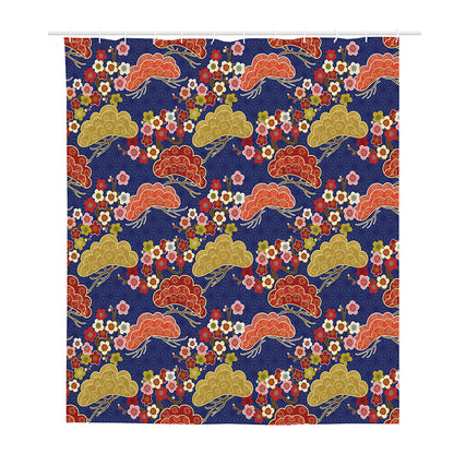 Japanese Cherry Blossom Pattern Print Polyester Shower Curtain