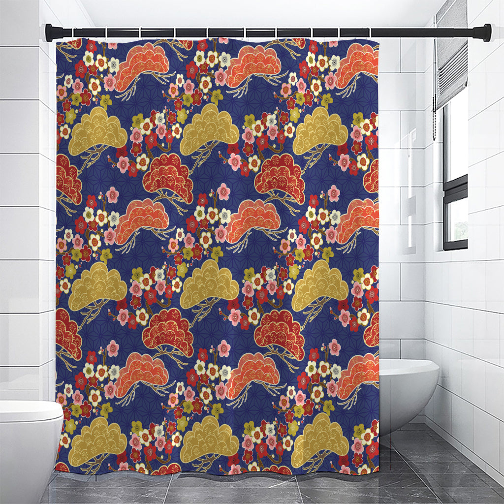 Japanese Cherry Blossom Pattern Print Premium Shower Curtain