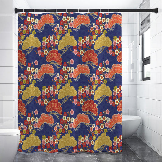 Japanese Cherry Blossom Pattern Print Premium Shower Curtain