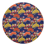 Japanese Cherry Blossom Pattern Print Round Blanket