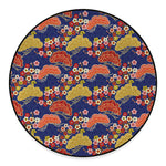 Japanese Cherry Blossom Pattern Print Round Floor Mat