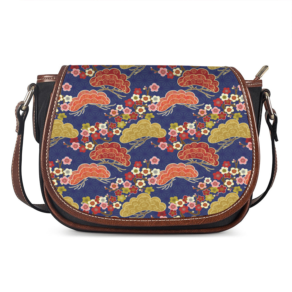 Japanese Cherry Blossom Pattern Print Saddle Bag