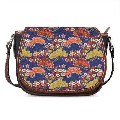 Japanese Cherry Blossom Pattern Print Saddle Bag
