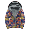 Japanese Cherry Blossom Pattern Print Sherpa Lined Zip Up Hoodie