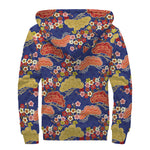 Japanese Cherry Blossom Pattern Print Sherpa Lined Zip Up Hoodie