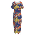 Japanese Cherry Blossom Pattern Print Short Sleeve Long Nightdress