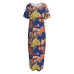 Japanese Cherry Blossom Pattern Print Short Sleeve Long Nightdress
