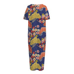 Japanese Cherry Blossom Pattern Print Short Sleeve Long Nightdress