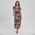 Japanese Cherry Blossom Pattern Print Short Sleeve Maxi Dress