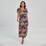 Japanese Cherry Blossom Pattern Print Short Sleeve Maxi Dress