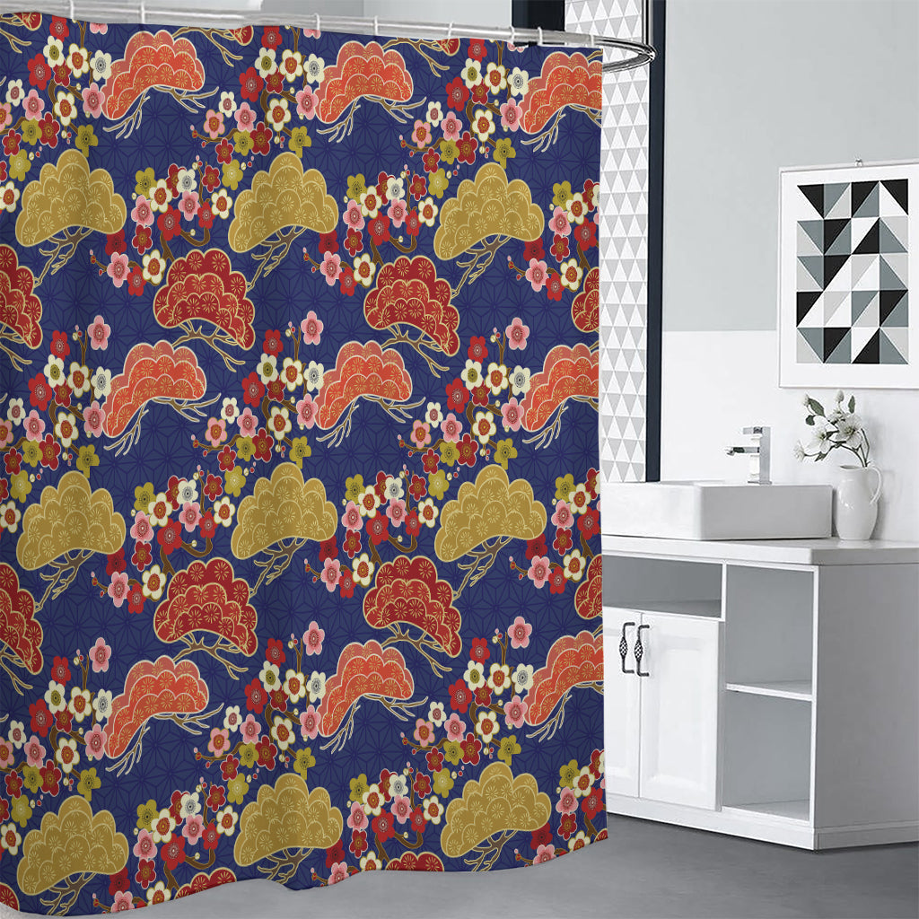 Japanese Cherry Blossom Pattern Print Shower Curtain