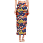 Japanese Cherry Blossom Pattern Print Side Slit Maxi Skirt