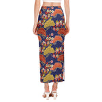 Japanese Cherry Blossom Pattern Print Side Slit Maxi Skirt