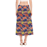 Japanese Cherry Blossom Pattern Print Side Slit Midi Skirt