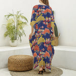 Japanese Cherry Blossom Pattern Print Silk V-Neck Kaftan Dress