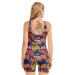 Japanese Cherry Blossom Pattern Print Sleeveless One Piece Swimsuit