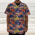 Japanese Cherry Blossom Pattern Print Textured Short Sleeve Shirt