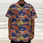 Japanese Cherry Blossom Pattern Print Textured Short Sleeve Shirt