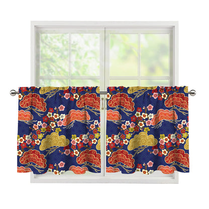 Japanese Cherry Blossom Pattern Print Tier Curtains