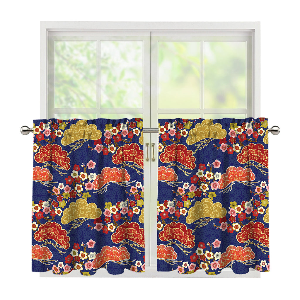 Japanese Cherry Blossom Pattern Print Tier Curtains