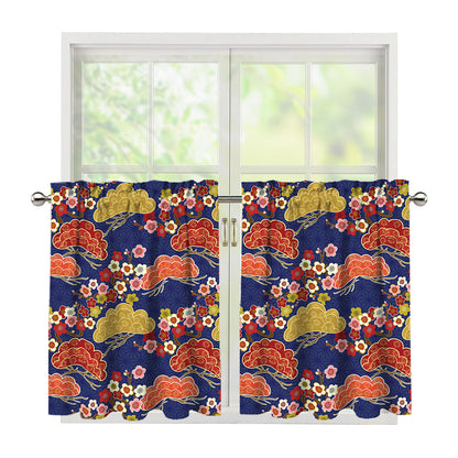 Japanese Cherry Blossom Pattern Print Tier Curtains