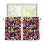 Japanese Cherry Blossom Pattern Print Tier Curtains