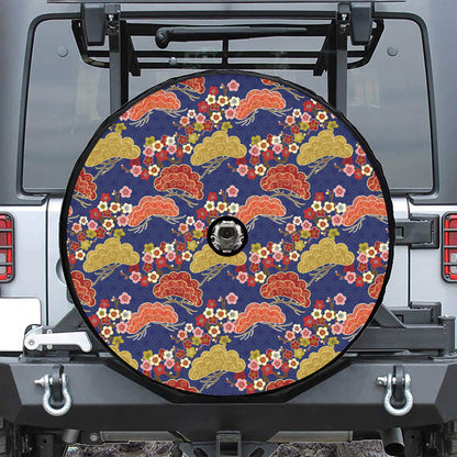 Japanese Cherry Blossom Pattern Print Tire Cover With Camera Hole