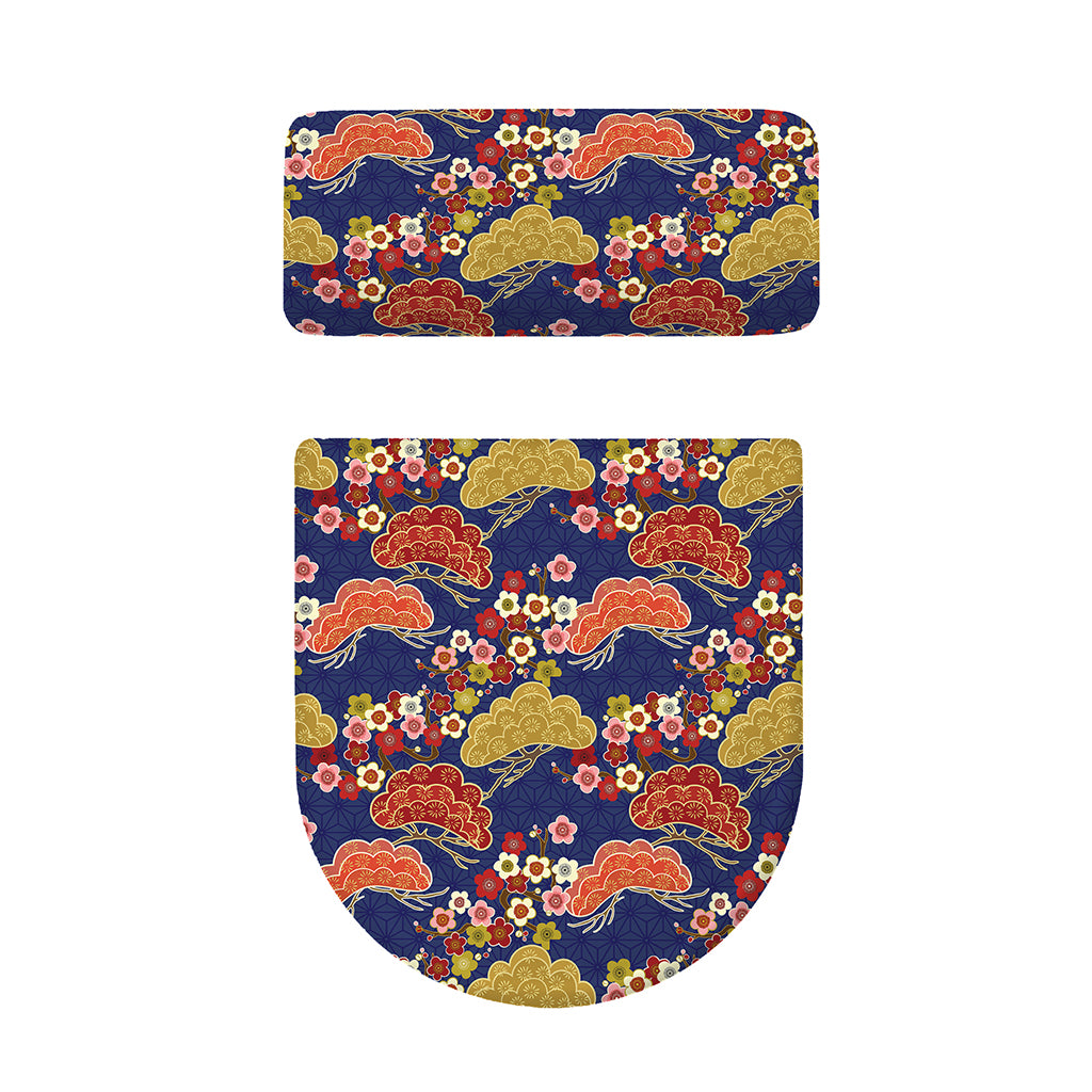 Japanese Cherry Blossom Pattern Print Toilet Lid And Tank Cover Set