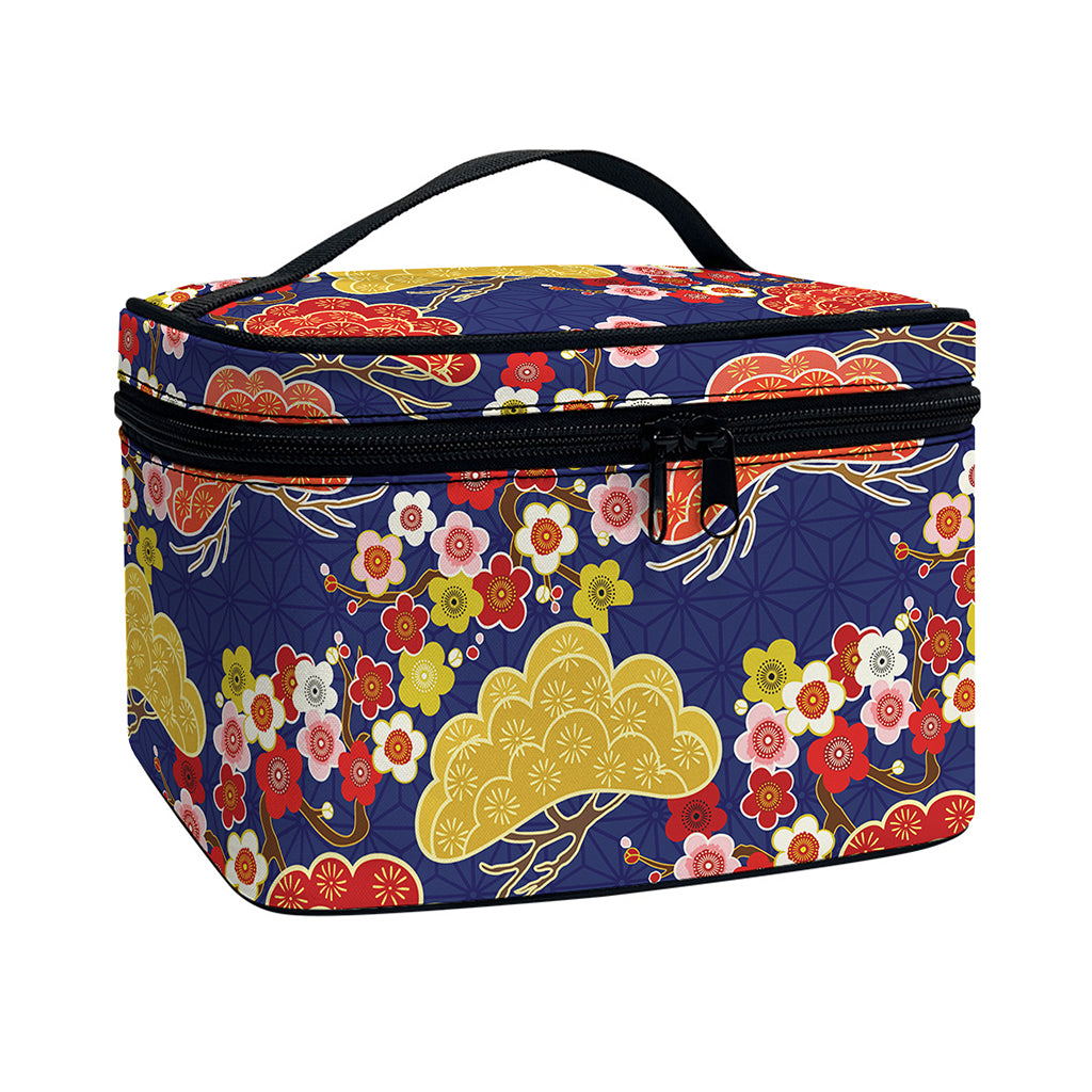 Japanese Cherry Blossom Pattern Print Travel Makeup Bag