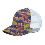 Japanese Cherry Blossom Pattern Print White Mesh Trucker Cap