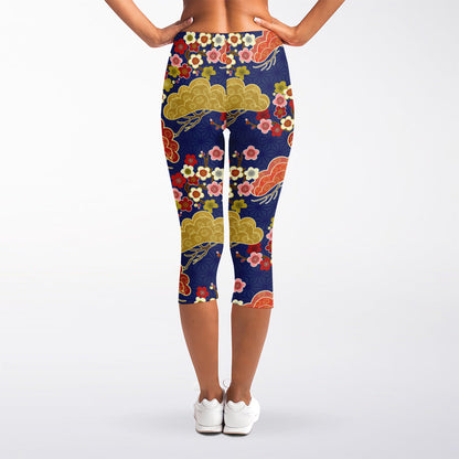 Japanese Cherry Blossom Pattern Print Women's Capri Leggings