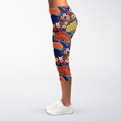 Japanese Cherry Blossom Pattern Print Women's Capri Leggings